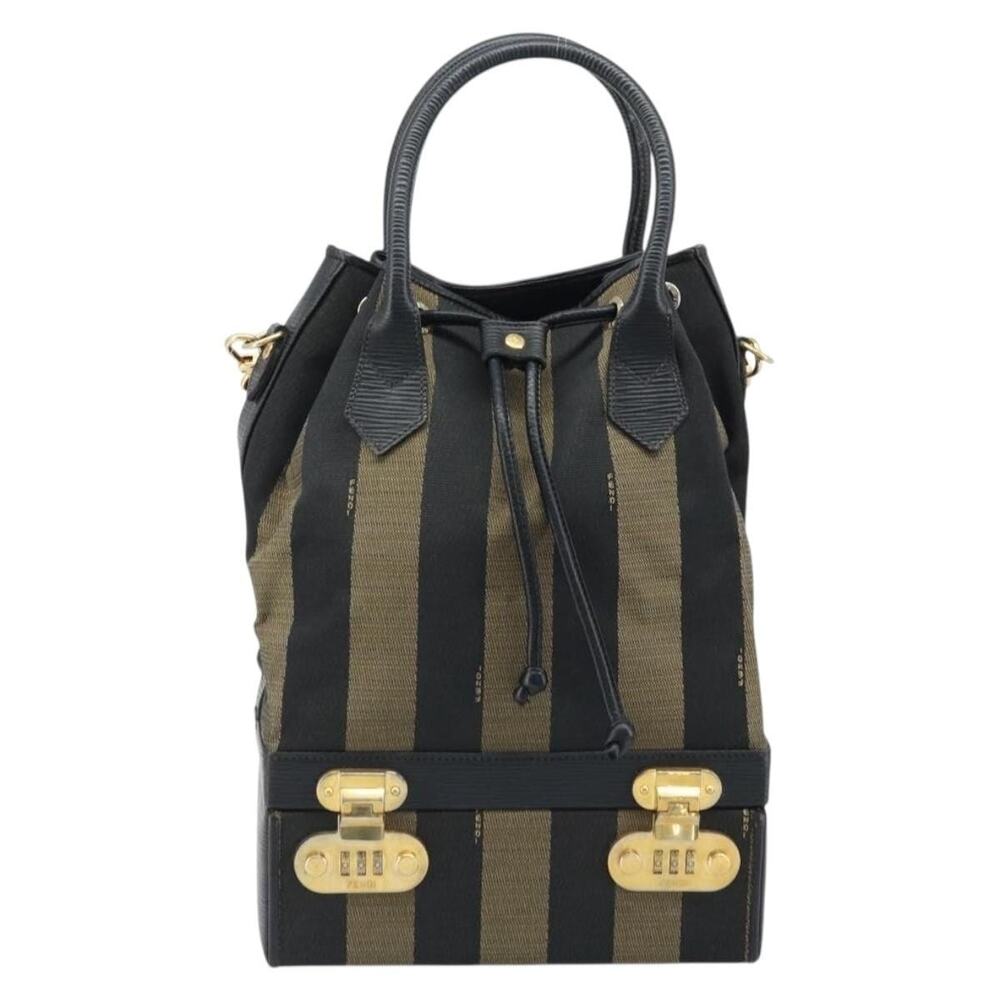 Fendi Pequin Canvas Handbag Black